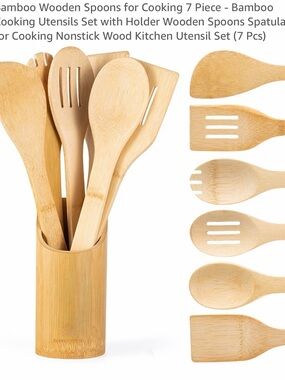 Home Collection Bamboo Utensil Set in Natural Wood Tone